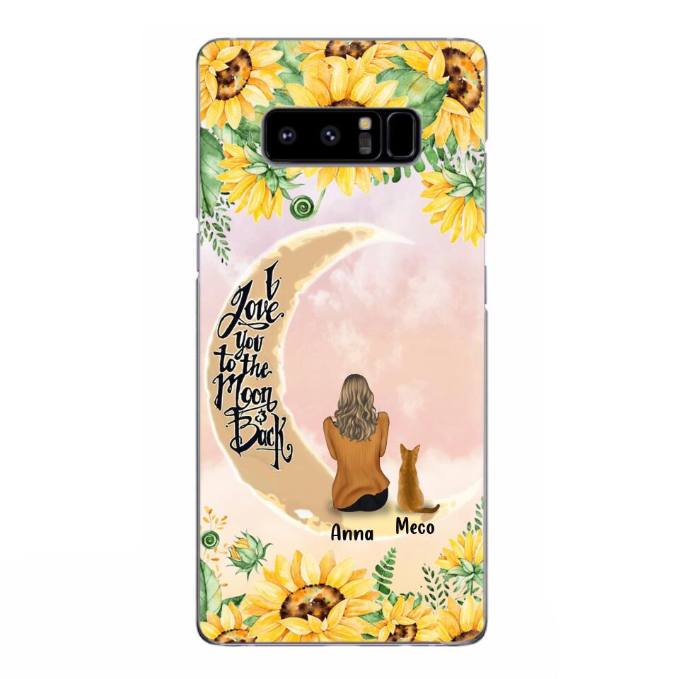 Personalized Cat Sun Flower Phone Case - Up to 6 Cats - Gift Idea For Cat Lover - I Love You To The Moon And Back - Case For iPhone And Samsung