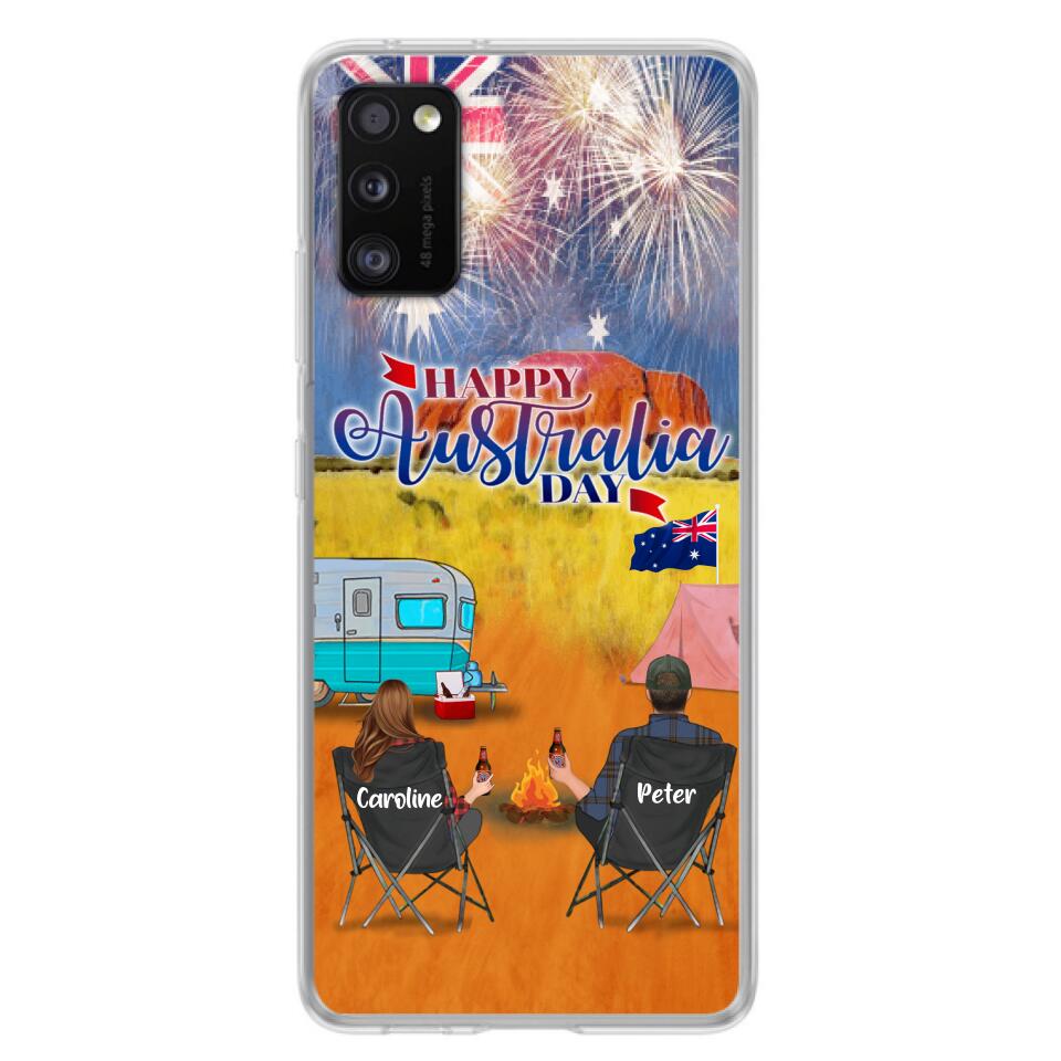 Personalized Camping Happy Australia Day Phone Case - Couple/Parents With Up to 2 Kids And 2 Pets - Gift Idea For Camping Lover - Case For iPhone And Samsung