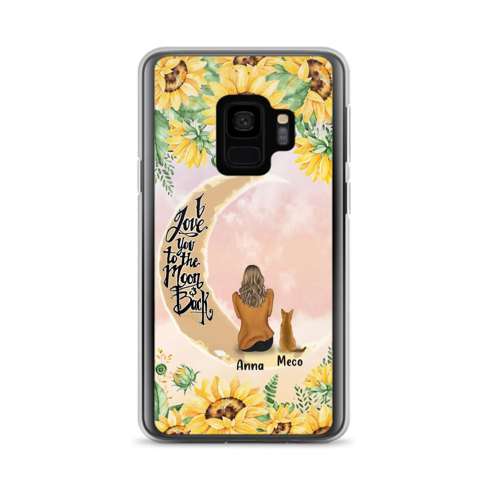Personalized Cat Sun Flower Phone Case - Up to 6 Cats - Gift Idea For Cat Lover - I Love You To The Moon And Back - Case For iPhone And Samsung