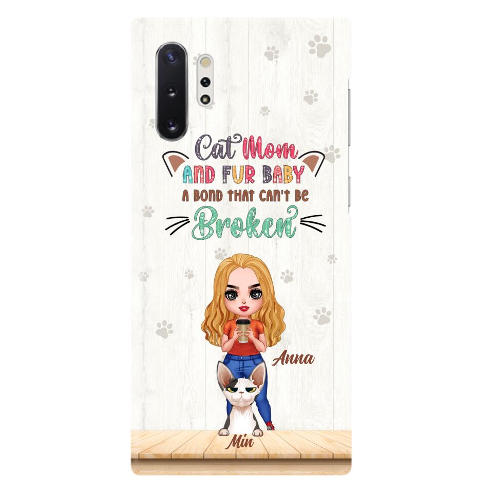 Personalized Cat Mom Chibi Phone Case - Gift Idea For Mother's Day/Cat Lovers With Up to 6 Cats - Cat Mom And Fur Baby A Bond That Can't Be Broken - Case For iPhone And Samsung