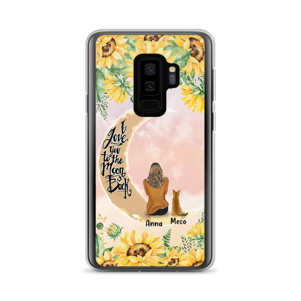 Personalized Cat Sun Flower Phone Case - Up to 6 Cats - Gift Idea For Cat Lover - I Love You To The Moon And Back - Case For iPhone And Samsung