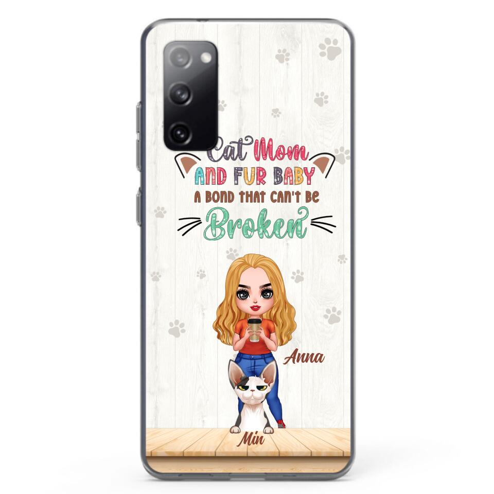 Personalized Cat Mom Chibi Phone Case - Gift Idea For Mother's Day/Cat Lovers With Up to 6 Cats - Cat Mom And Fur Baby A Bond That Can't Be Broken - Case For iPhone And Samsung