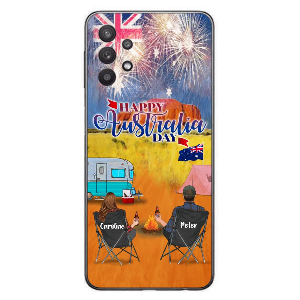 Personalized Camping Happy Australia Day Phone Case - Couple/Parents With Up to 2 Kids And 2 Pets - Gift Idea For Camping Lover - Case For iPhone And Samsung