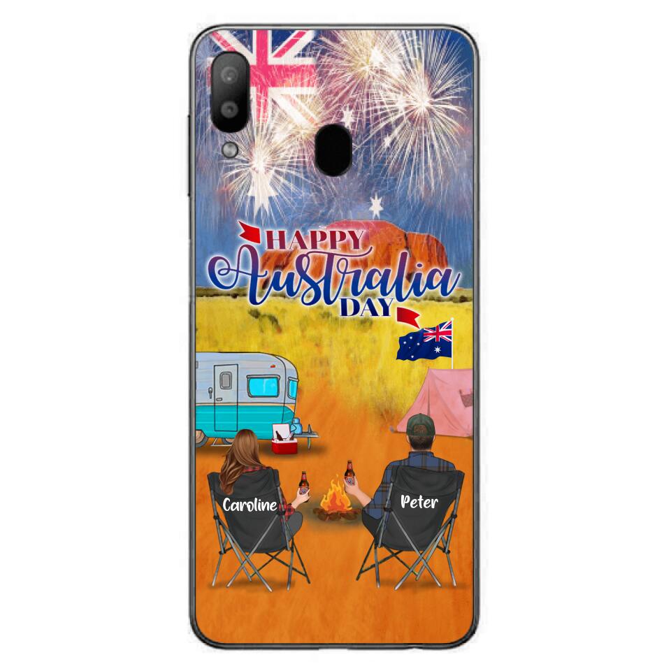 Personalized Camping Happy Australia Day Phone Case - Couple/Parents With Up to 2 Kids And 2 Pets - Gift Idea For Camping Lover - Case For iPhone And Samsung
