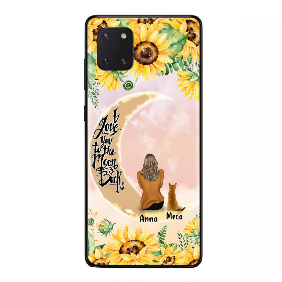 Personalized Cat Sun Flower Phone Case - Up to 6 Cats - Gift Idea For Cat Lover - I Love You To The Moon And Back - Case For iPhone And Samsung