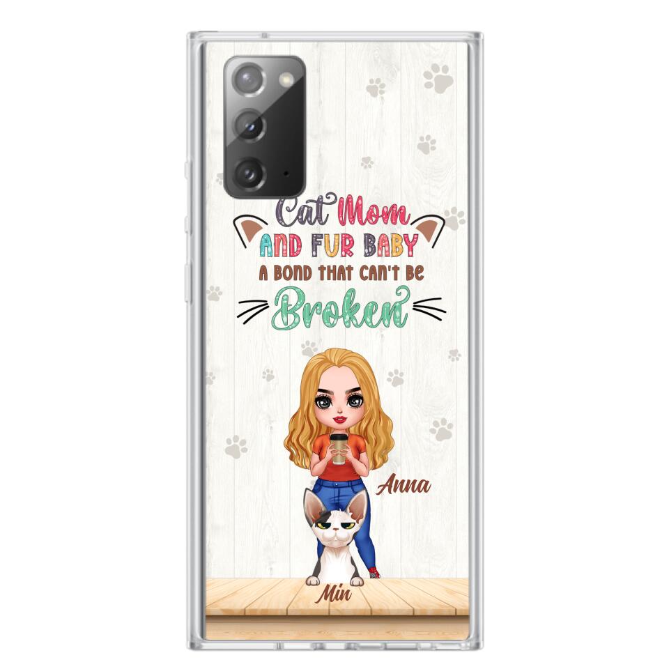 Personalized Cat Mom Chibi Phone Case - Gift Idea For Mother's Day/Cat Lovers With Up to 6 Cats - Cat Mom And Fur Baby A Bond That Can't Be Broken - Case For iPhone And Samsung