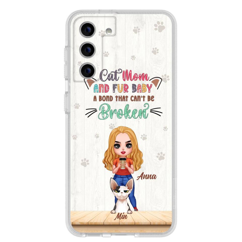 Personalized Cat Mom Chibi Phone Case - Gift Idea For Mother's Day/Cat Lovers With Up to 6 Cats - Cat Mom And Fur Baby A Bond That Can't Be Broken - Case For iPhone And Samsung
