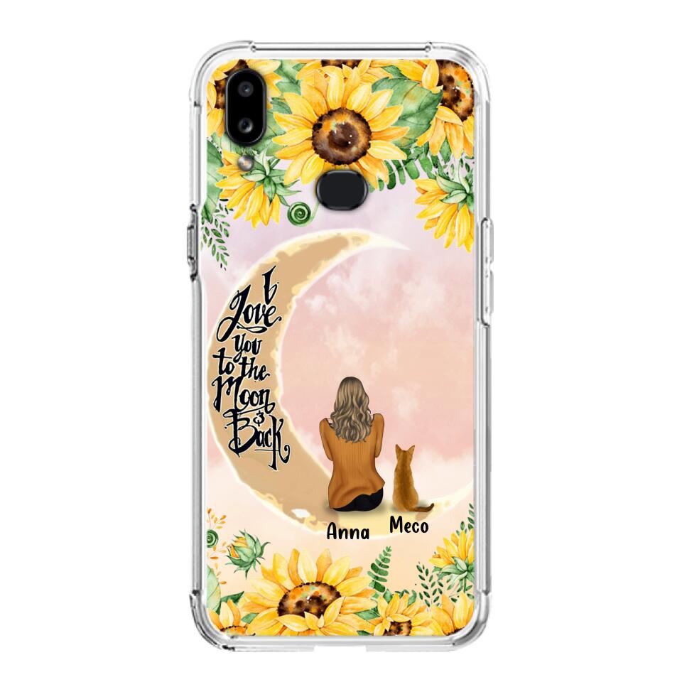 Personalized Cat Sun Flower Phone Case - Up to 6 Cats - Gift Idea For Cat Lover - I Love You To The Moon And Back - Case For iPhone And Samsung