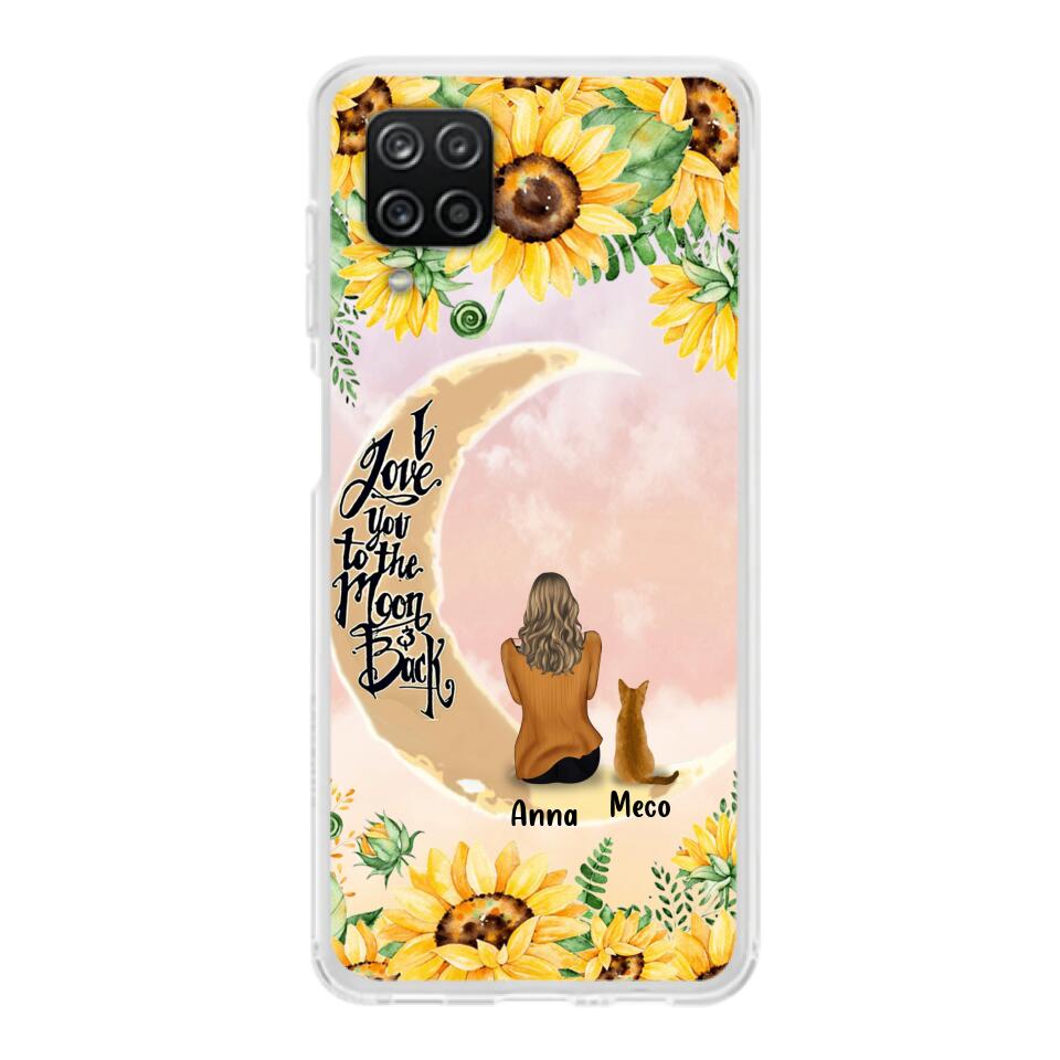 Personalized Cat Sun Flower Phone Case - Up to 6 Cats - Gift Idea For Cat Lover - I Love You To The Moon And Back - Case For iPhone And Samsung