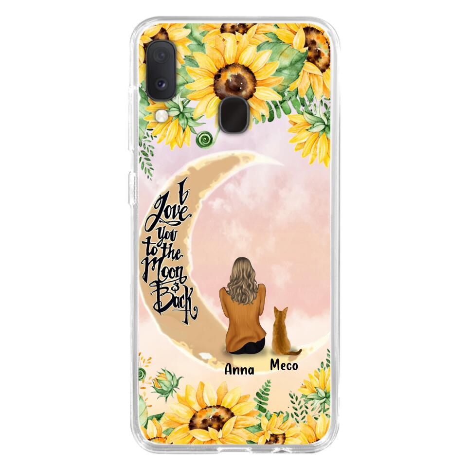 Personalized Cat Sun Flower Phone Case - Up to 6 Cats - Gift Idea For Cat Lover - I Love You To The Moon And Back - Case For iPhone And Samsung