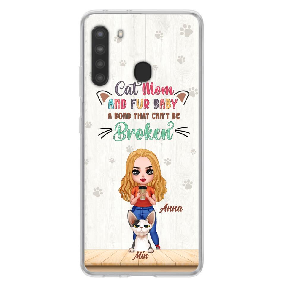 Personalized Cat Mom Chibi Phone Case - Gift Idea For Mother's Day/Cat Lovers With Up to 6 Cats - Cat Mom And Fur Baby A Bond That Can't Be Broken - Case For iPhone And Samsung