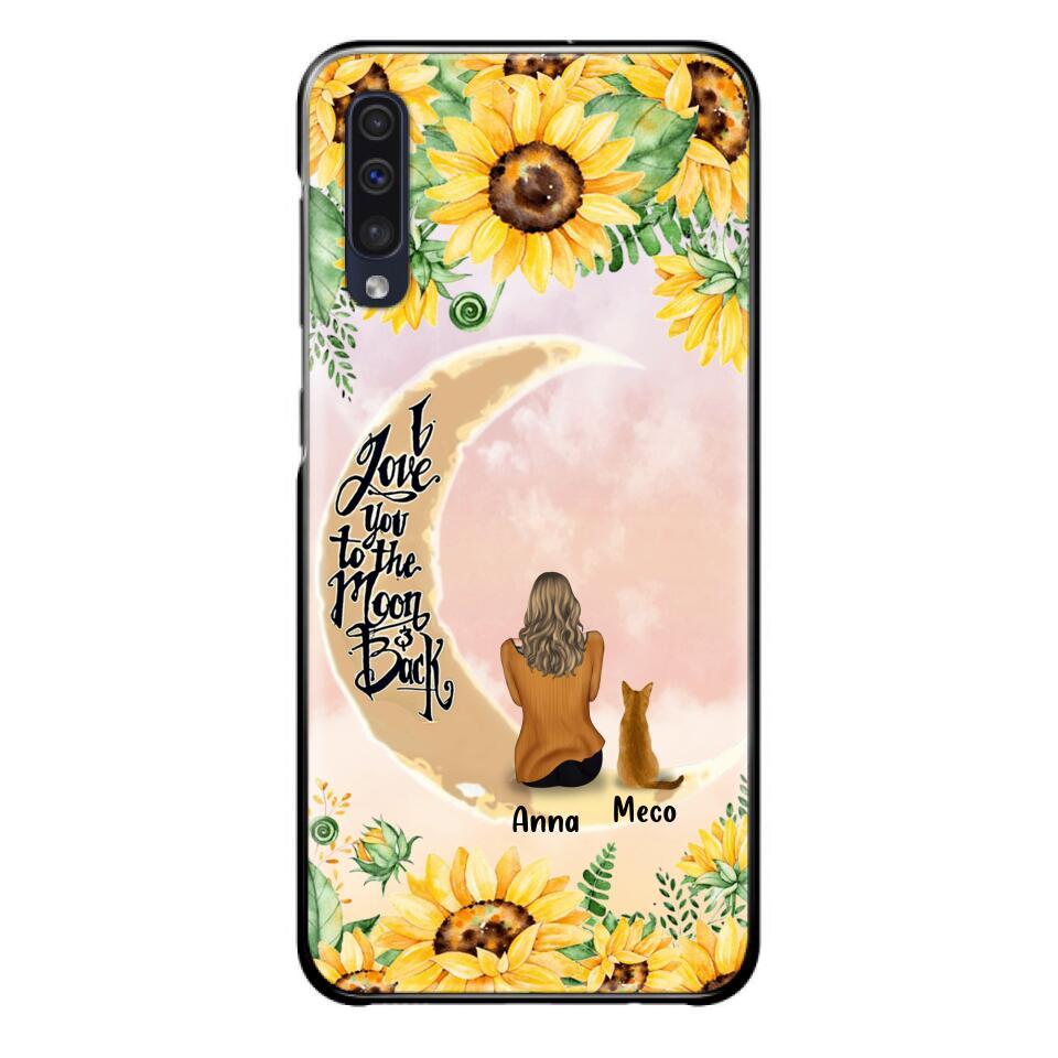 Personalized Cat Sun Flower Phone Case - Up to 6 Cats - Gift Idea For Cat Lover - I Love You To The Moon And Back - Case For iPhone And Samsung