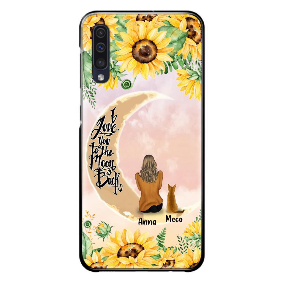 Personalized Cat Sun Flower Phone Case - Up to 6 Cats - Gift Idea For Cat Lover - I Love You To The Moon And Back - Case For iPhone And Samsung