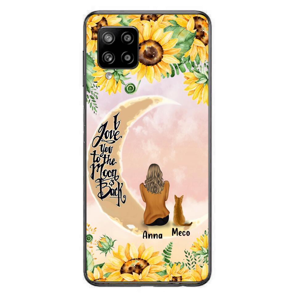 Personalized Cat Sun Flower Phone Case - Up to 6 Cats - Gift Idea For Cat Lover - I Love You To The Moon And Back - Case For iPhone And Samsung