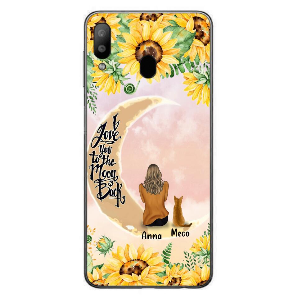 Personalized Cat Sun Flower Phone Case - Up to 6 Cats - Gift Idea For Cat Lover - I Love You To The Moon And Back - Case For iPhone And Samsung