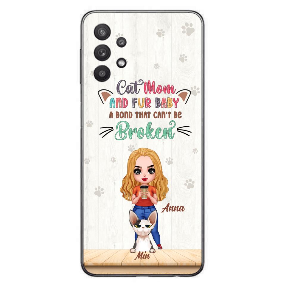 Personalized Cat Mom Chibi Phone Case - Gift Idea For Mother's Day/Cat Lovers With Up to 6 Cats - Cat Mom And Fur Baby A Bond That Can't Be Broken - Case For iPhone And Samsung