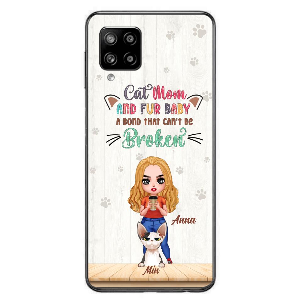 Personalized Cat Mom Chibi Phone Case - Gift Idea For Mother's Day/Cat Lovers With Up to 6 Cats - Cat Mom And Fur Baby A Bond That Can't Be Broken - Case For iPhone And Samsung