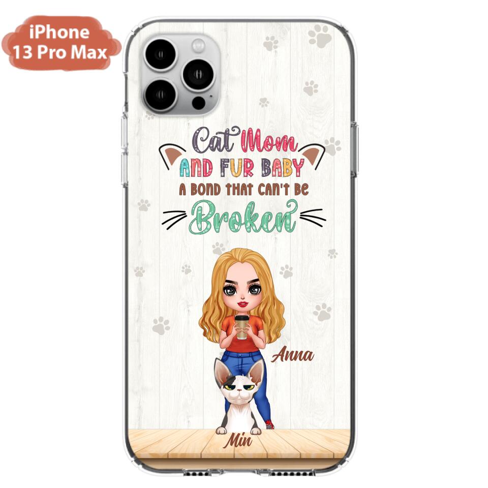 Personalized Cat Mom Chibi Phone Case - Gift Idea For Mother's Day/Cat Lovers With Up to 6 Cats - Cat Mom And Fur Baby A Bond That Can't Be Broken - Case For iPhone And Samsung