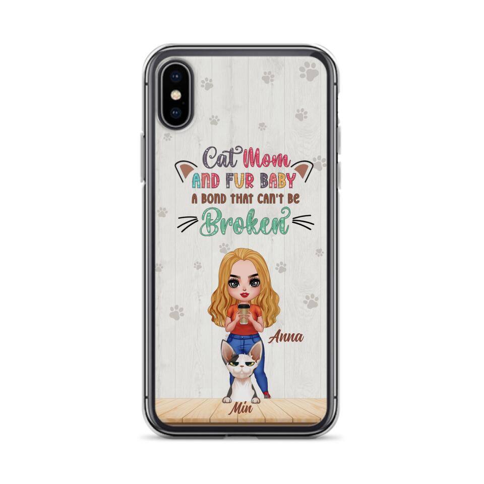 Personalized Cat Mom Chibi Phone Case - Gift Idea For Mother's Day/Cat Lovers With Up to 6 Cats - Cat Mom And Fur Baby A Bond That Can't Be Broken - Case For iPhone And Samsung