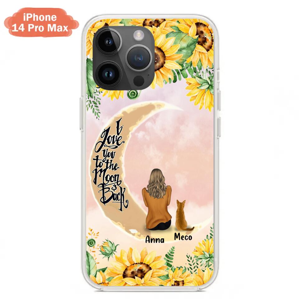 Personalized Cat Sun Flower Phone Case - Up to 6 Cats - Gift Idea For Cat Lover - I Love You To The Moon And Back - Case For iPhone And Samsung