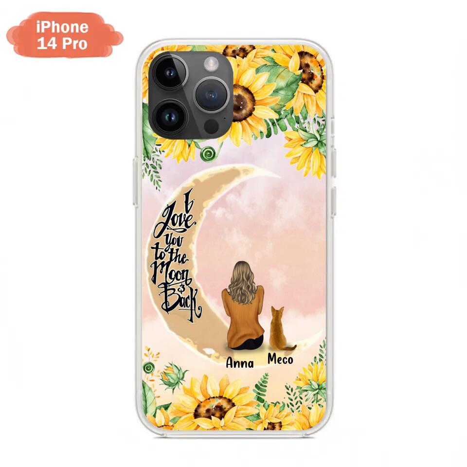 Personalized Cat Sun Flower Phone Case - Up to 6 Cats - Gift Idea For Cat Lover - I Love You To The Moon And Back - Case For iPhone And Samsung