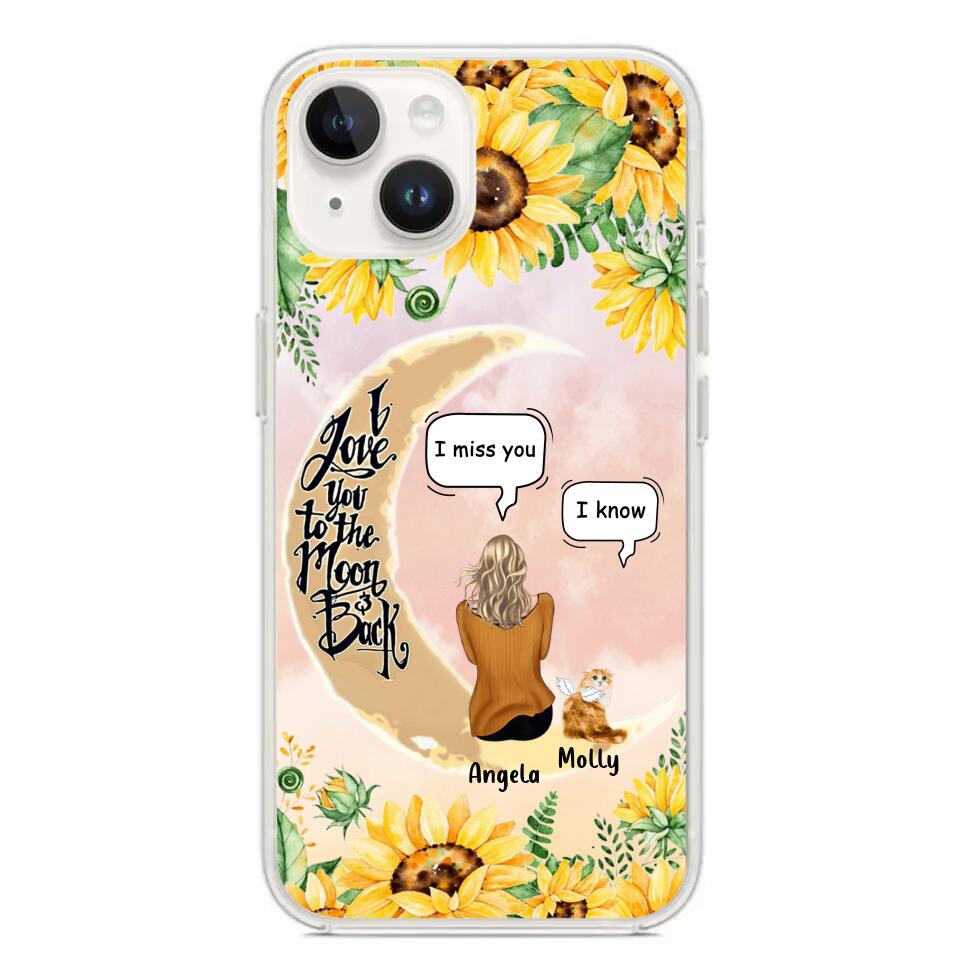 Personalized Memorial Cat Sun Flower Phone Case - Up to 6 Cats - Memorial Gift Idea For Cat Lover - I Love You To The Moon And Back - Case For iPhone And Samsung