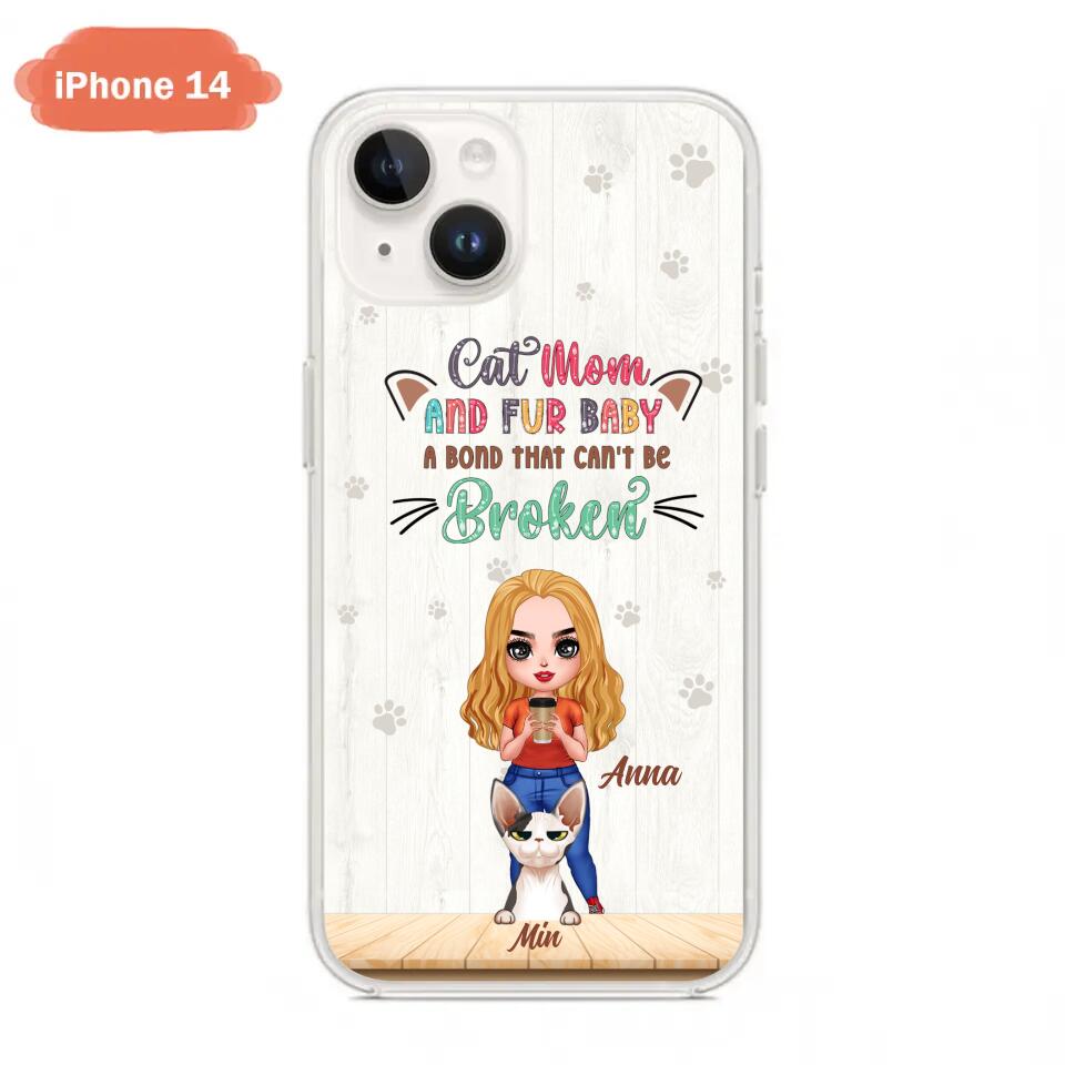 Personalized Cat Mom Chibi Phone Case - Gift Idea For Mother's Day/Cat Lovers With Up to 6 Cats - Cat Mom And Fur Baby A Bond That Can't Be Broken - Case For iPhone And Samsung