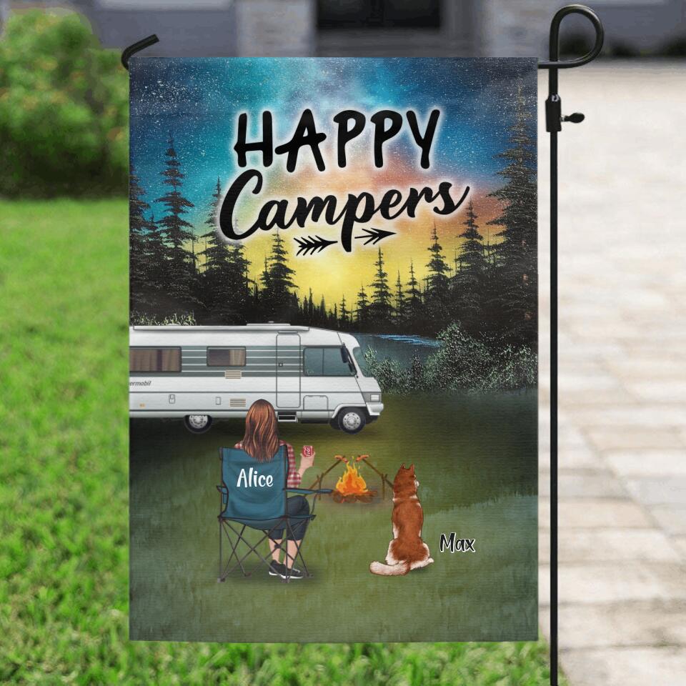 Personalized Camping Flag Sign - Single/Couple With Up to 6 Pets - Gift Idea For Camping Lover/Valentine's Day - Happy Campers
