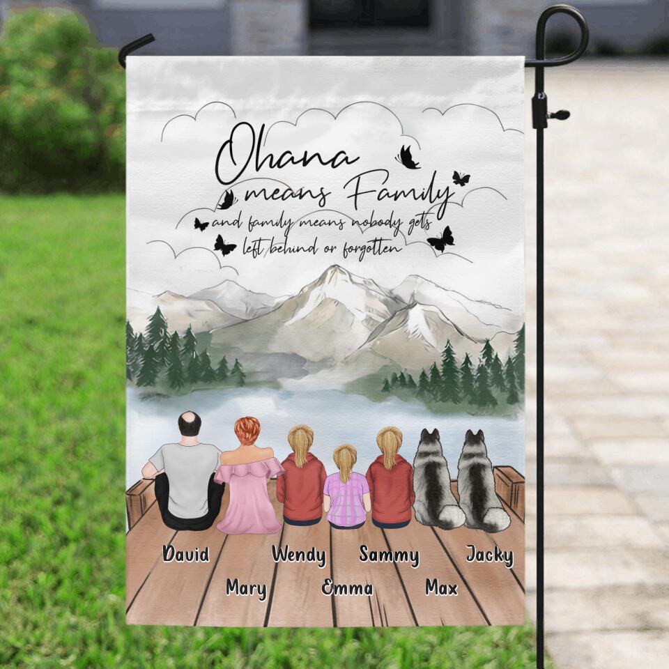 Personalized Family Flag Sign - Up to 4 Pets -Gift Idea for Father's Day/Mother's Day/Family - Ohana Means Family And Family Means Nobody Gets Left Behind Or Forgotten