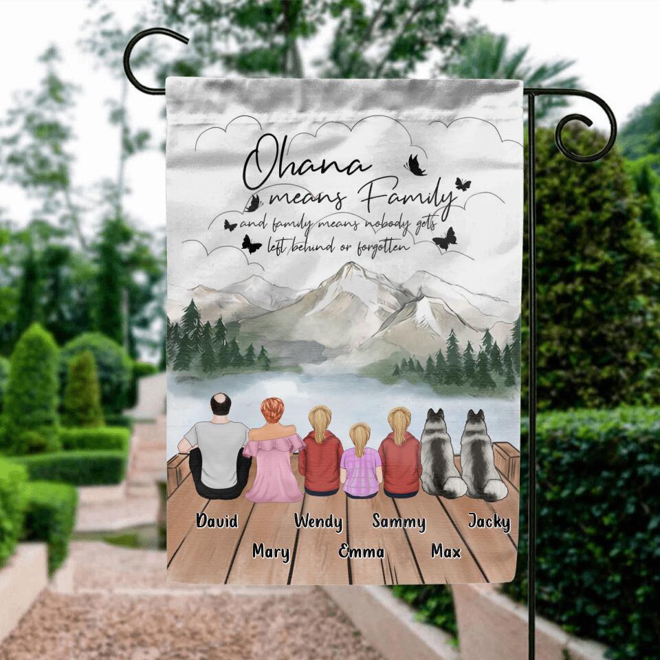 Personalized Family Flag Sign - Up to 4 Pets -Gift Idea for Father's Day/Mother's Day/Family - Ohana Means Family And Family Means Nobody Gets Left Behind Or Forgotten