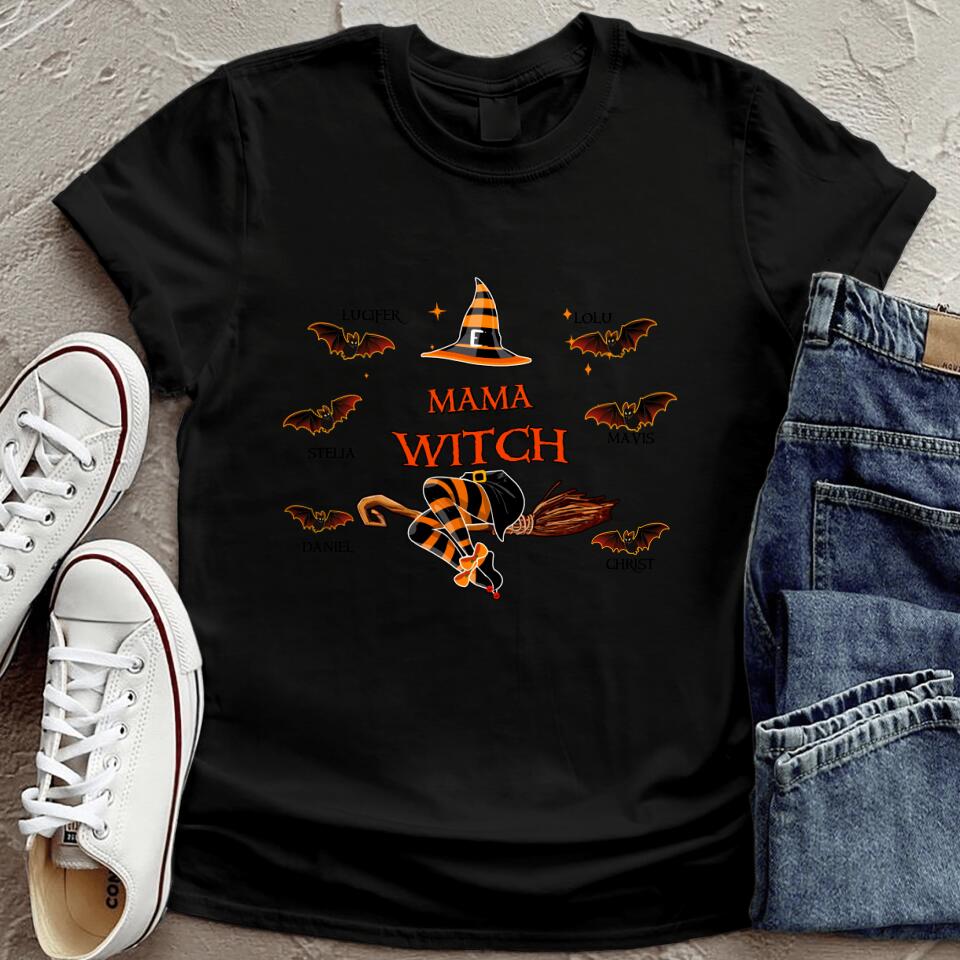 Personalized Halloween T-shirt/Sweatshirt/Hoodie/Long Sleeve - Up to 6 Bats - Best Gift For Halloween, Mother/Grandmother - Mama Witch - 80H9EN