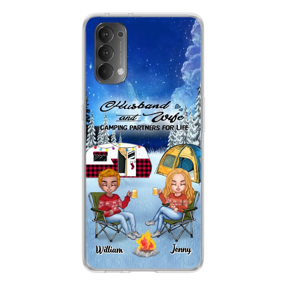 Personalized Camping Couple Xmas Phone Case - Christmas Gift For Couple/Camping Lover/Dog Lover - Up to 4 Dogs - Husband And Wife Camping Partners For Life - Case For Xiaomi, Oppo And Huawei