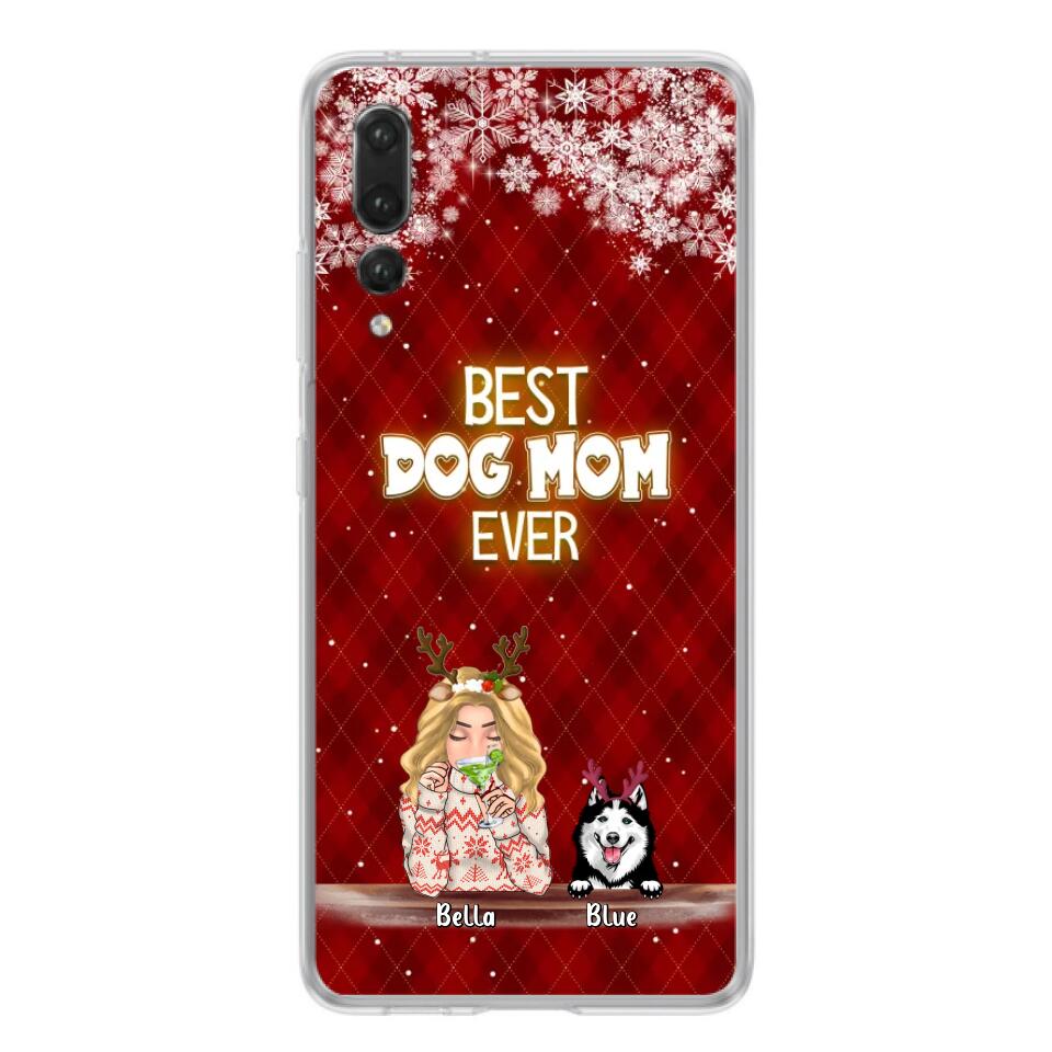 Personalized Christmas Dog Mom Phone Case - Up to 5 Dogs - Christmas Gift Idea For Dog Mom/ Dog Lover - Best Dog Mom Ever - Case For Xiaomi, Oppo And Huawei