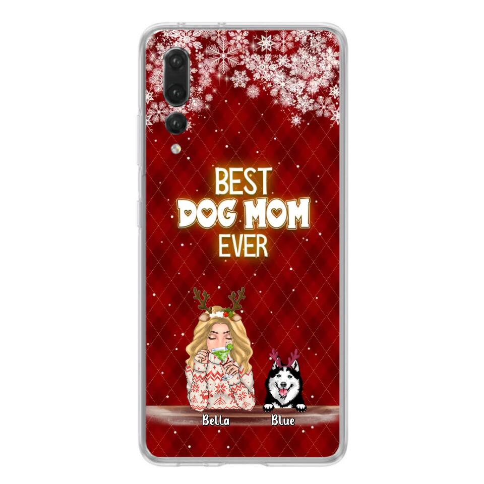 Personalized Christmas Dog Mom Phone Case - Up to 5 Dogs - Christmas Gift Idea For Dog Mom/ Dog Lover - Best Dog Mom Ever - Case For Xiaomi, Oppo And Huawei