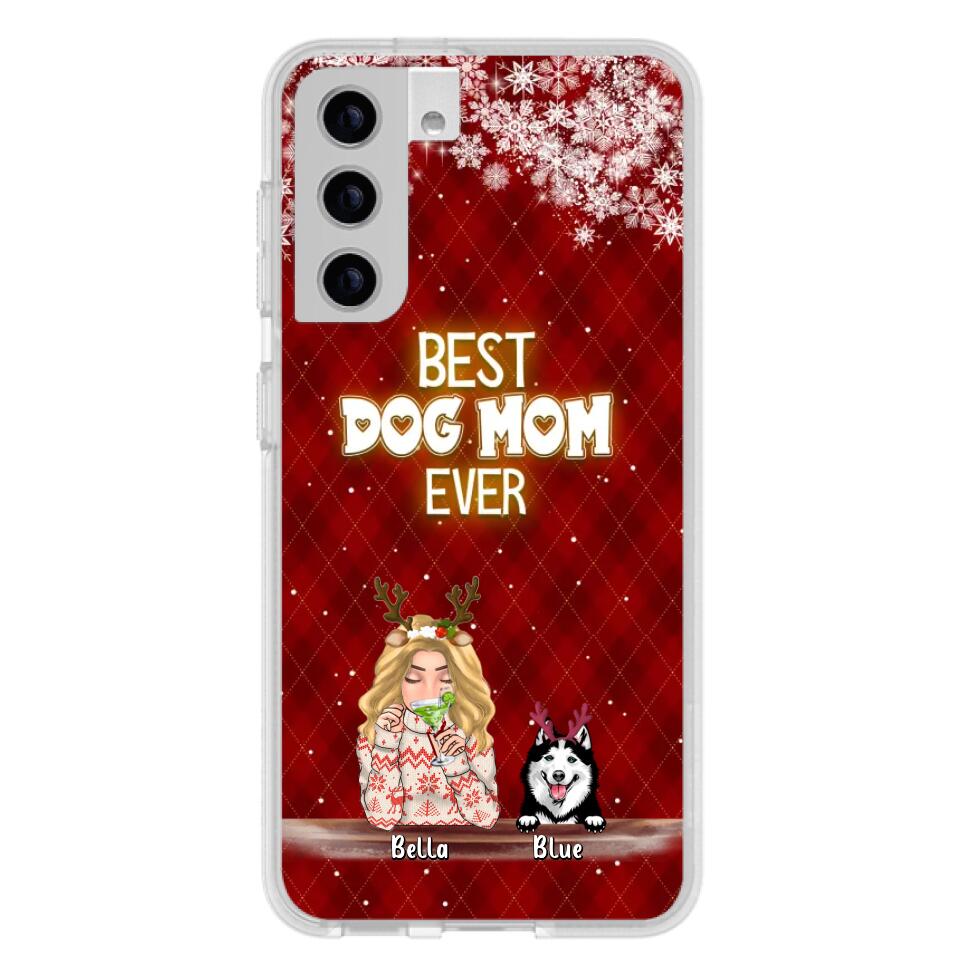 Personalized Christmas Dog Mom Phone Case - Up to 5 Dogs - Christmas Gift Idea For Dog Mom/Dog Lover - Best Dog Mom Ever - Case For iPhone And Samsung