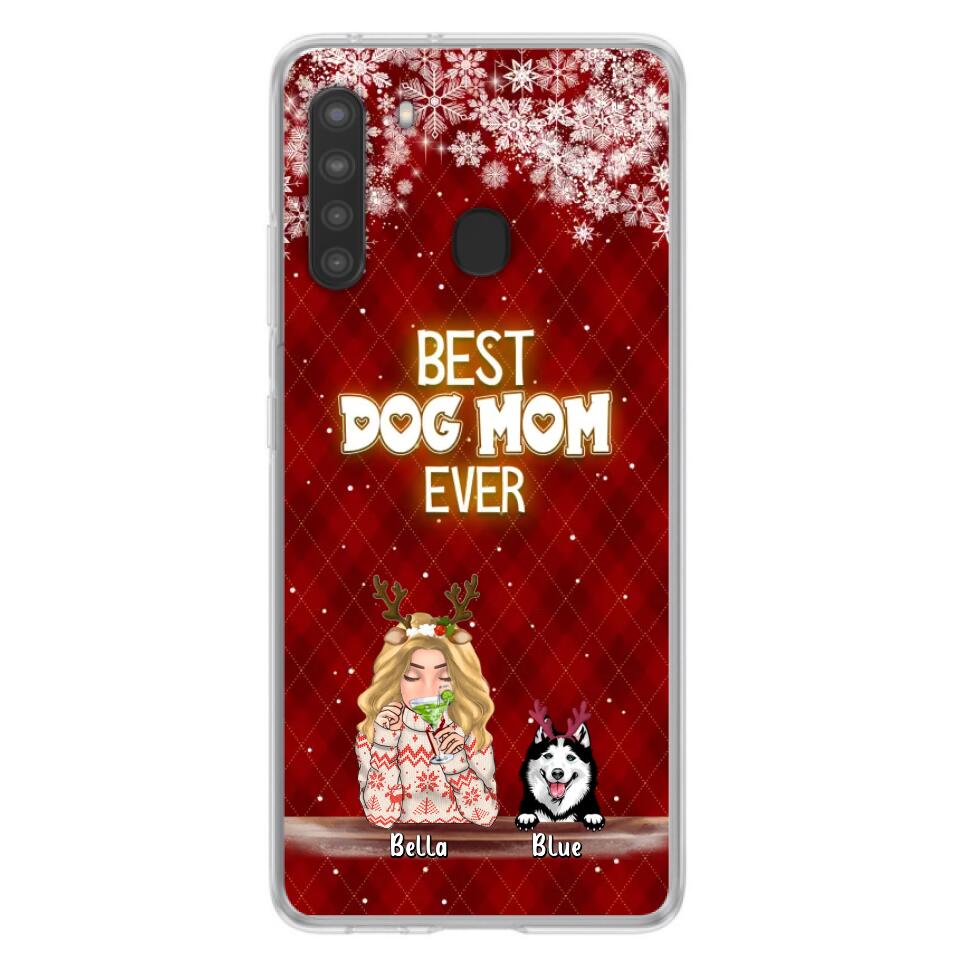 Personalized Christmas Dog Mom Phone Case - Up to 5 Dogs - Christmas Gift Idea For Dog Mom/Dog Lover - Best Dog Mom Ever - Case For iPhone And Samsung