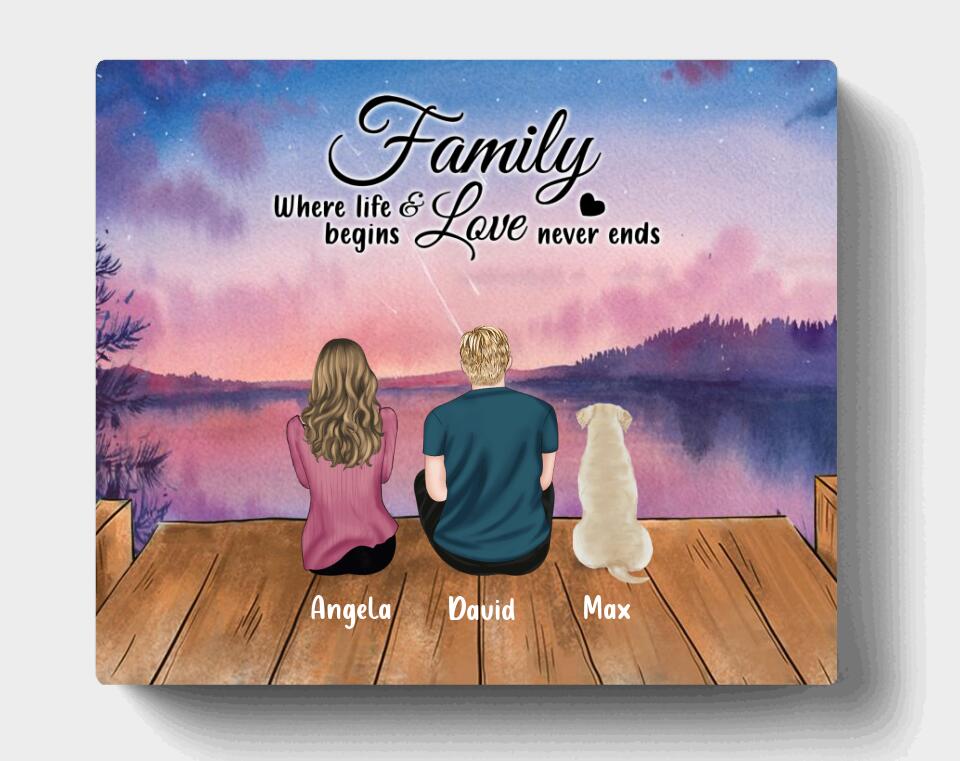 Personalized Family & Dog Canvas - Couple/Parents With Up to 3 Kids And 4 Dogs - Gift Idea For Dog Lover - Family Where Life Begins And Love Never Ends