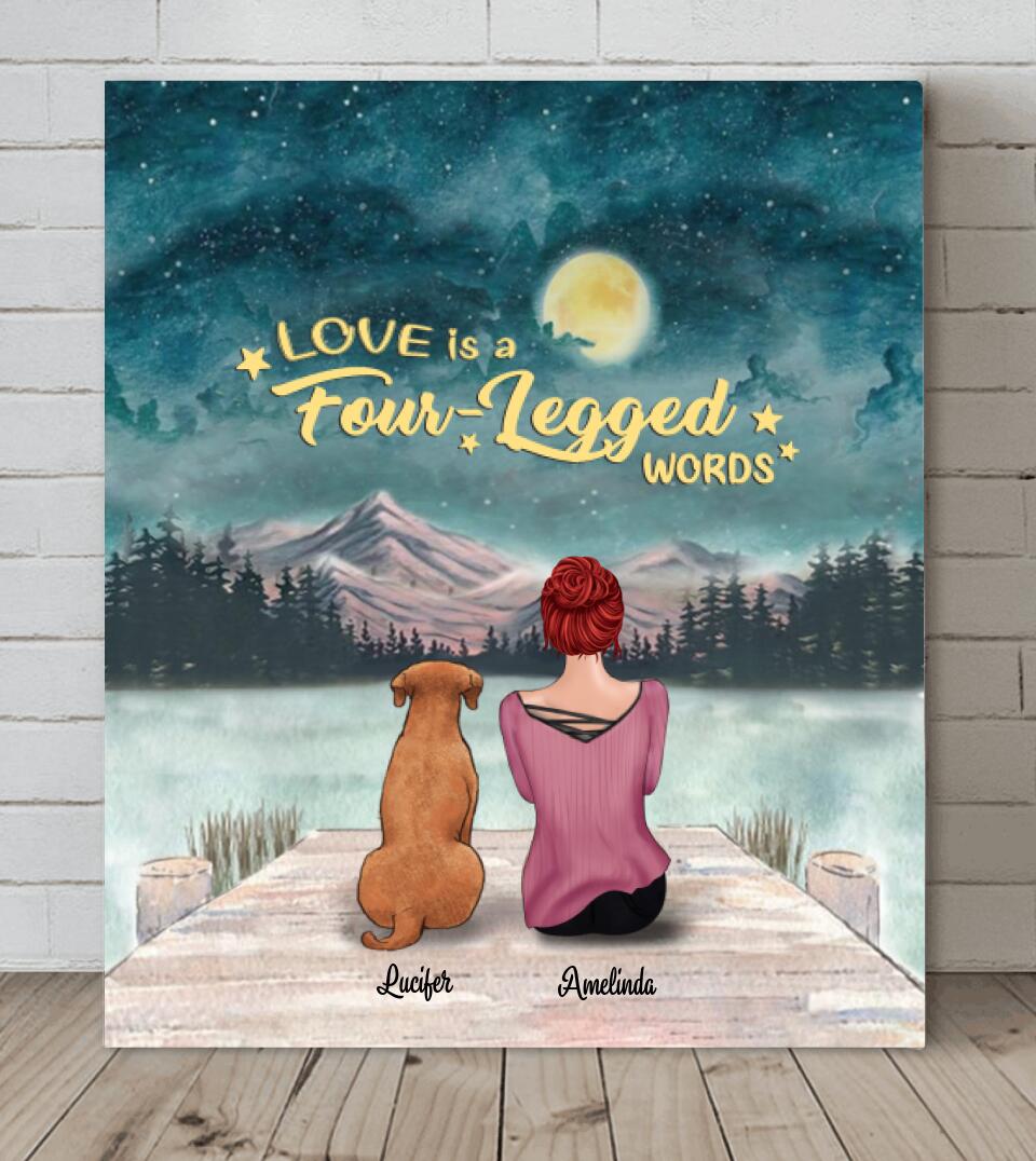 Personalized Pets Mom Canvas - Mom With Up to 5 Pets - Best Gift For Cat Lovers, Dog Lovers - Love Is Four-Legged Words - FD19NO