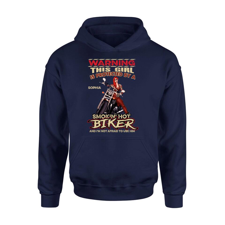 Personalized Biker Shirt - Gift Idea for Biker Lovers - This Girl Is Protected By A Smokin' Hot Biker