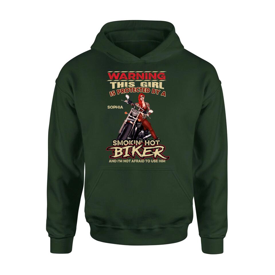 Personalized Biker Shirt - Gift Idea for Biker Lovers - This Girl Is Protected By A Smokin' Hot Biker