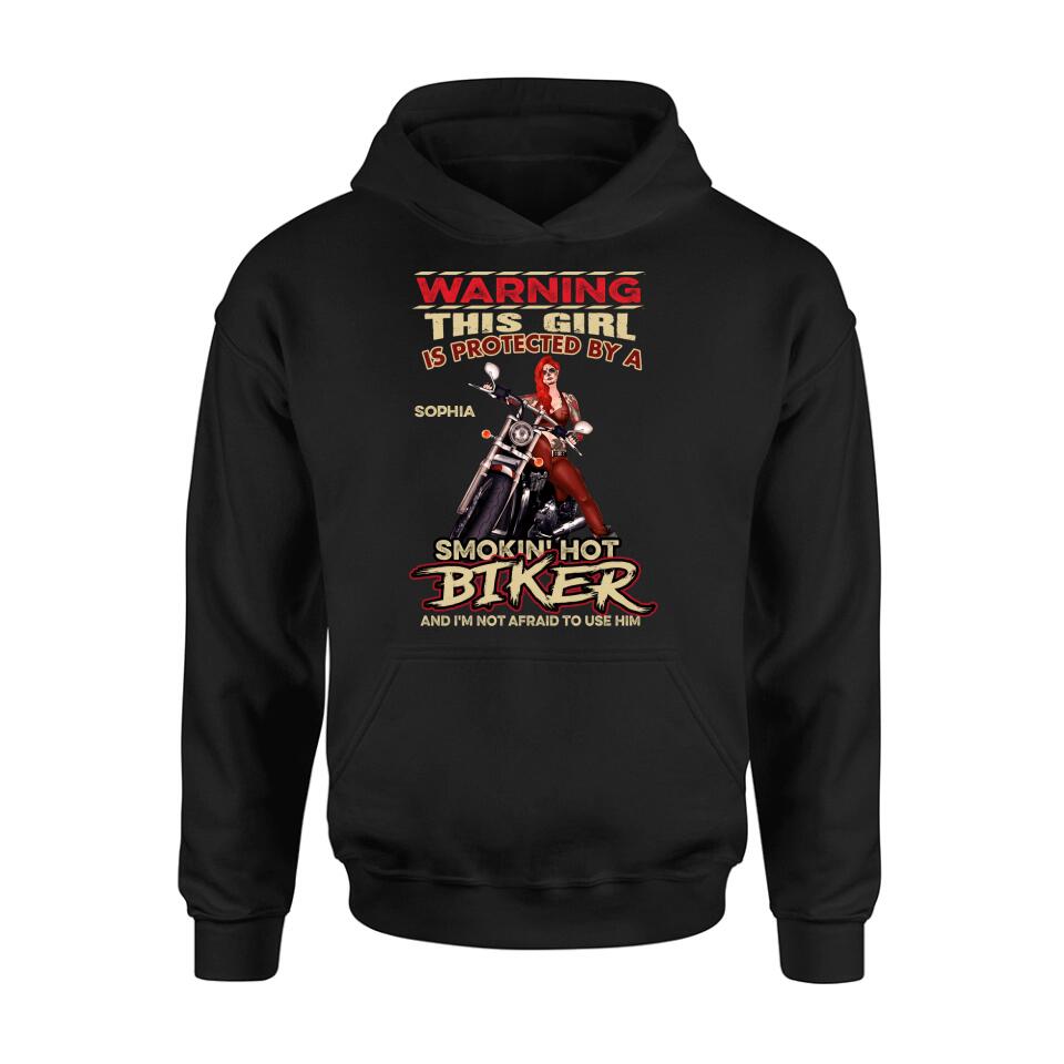 Personalized Biker Shirt - Gift Idea for Biker Lovers - This Girl Is Protected By A Smokin' Hot Biker
