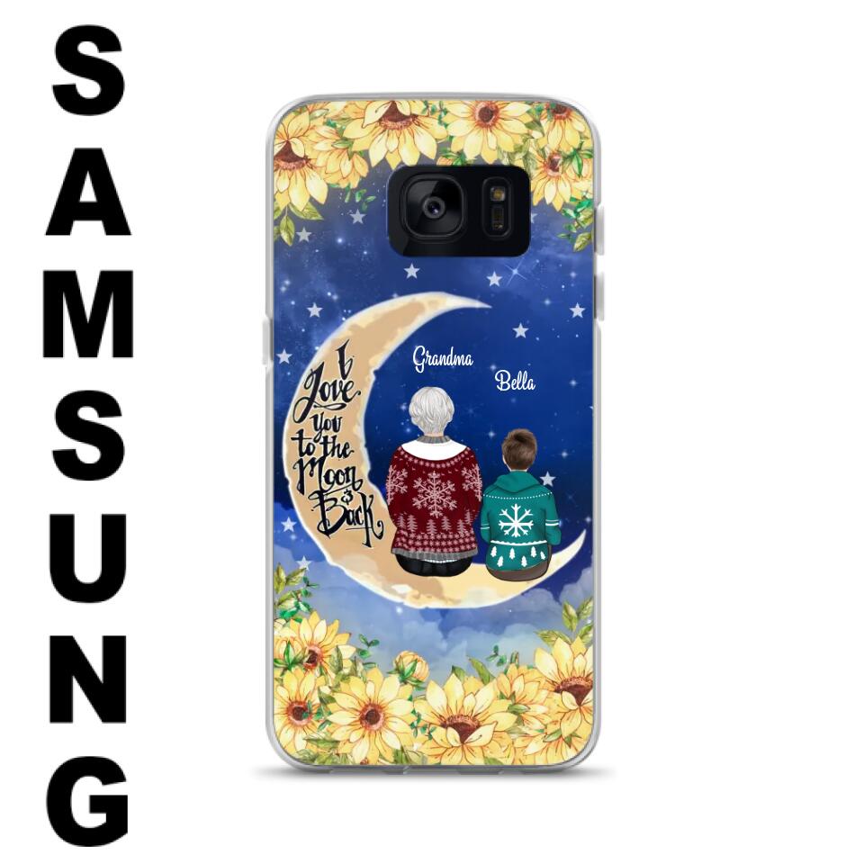 Personalized Grandma & Grandchilds Sitting On Moon Phone Case - Up to 3 Kids - Gift Idea For Grandma - I Love You To The Moon And Back - Cases For iPhone & Samsung