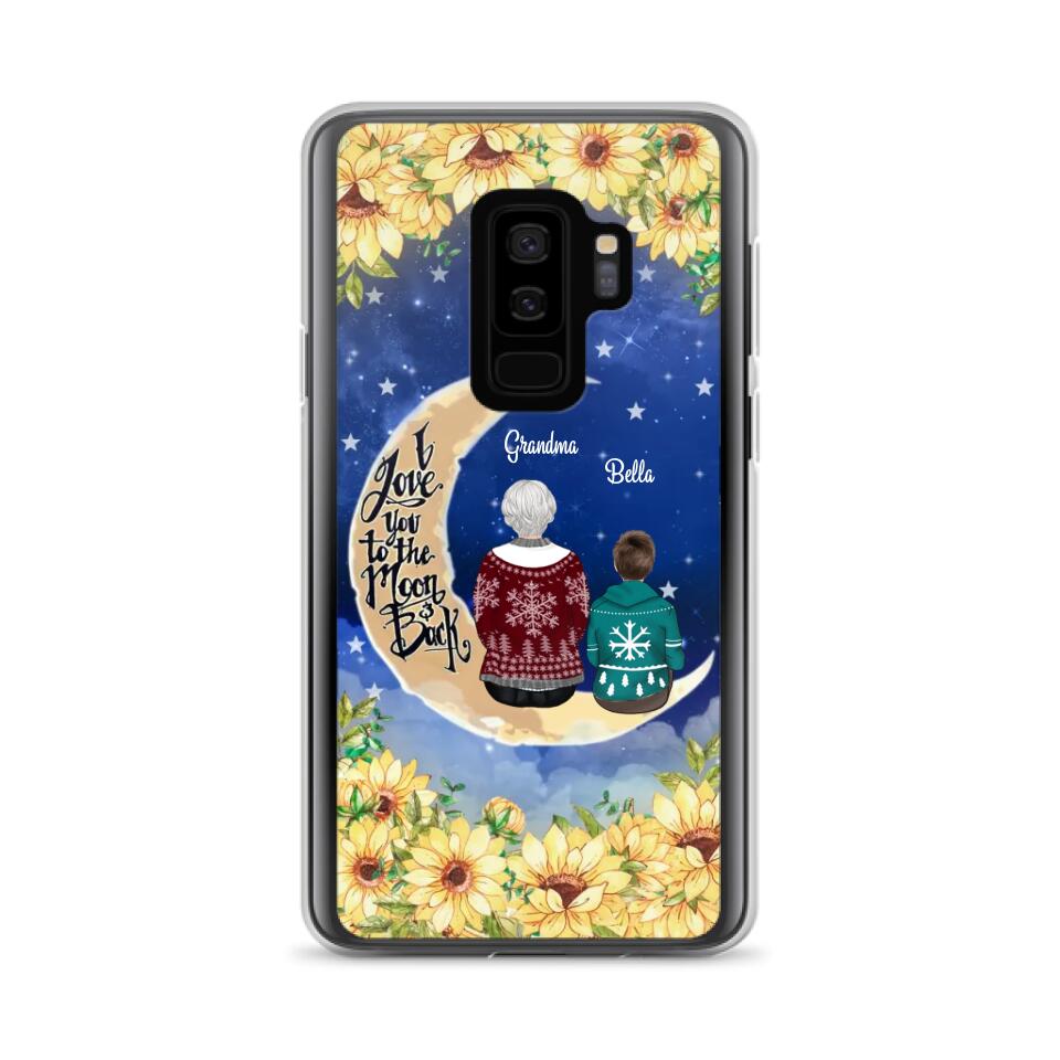 Personalized Grandma & Grandchilds Sitting On Moon Phone Case - Up to 3 Kids - Gift Idea For Grandma - I Love You To The Moon And Back - Cases For iPhone & Samsung