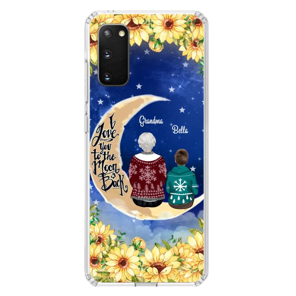 Personalized Grandma & Grandchilds Sitting On Moon Phone Case - Up to 3 Kids - Gift Idea For Grandma - I Love You To The Moon And Back - Cases For iPhone & Samsung