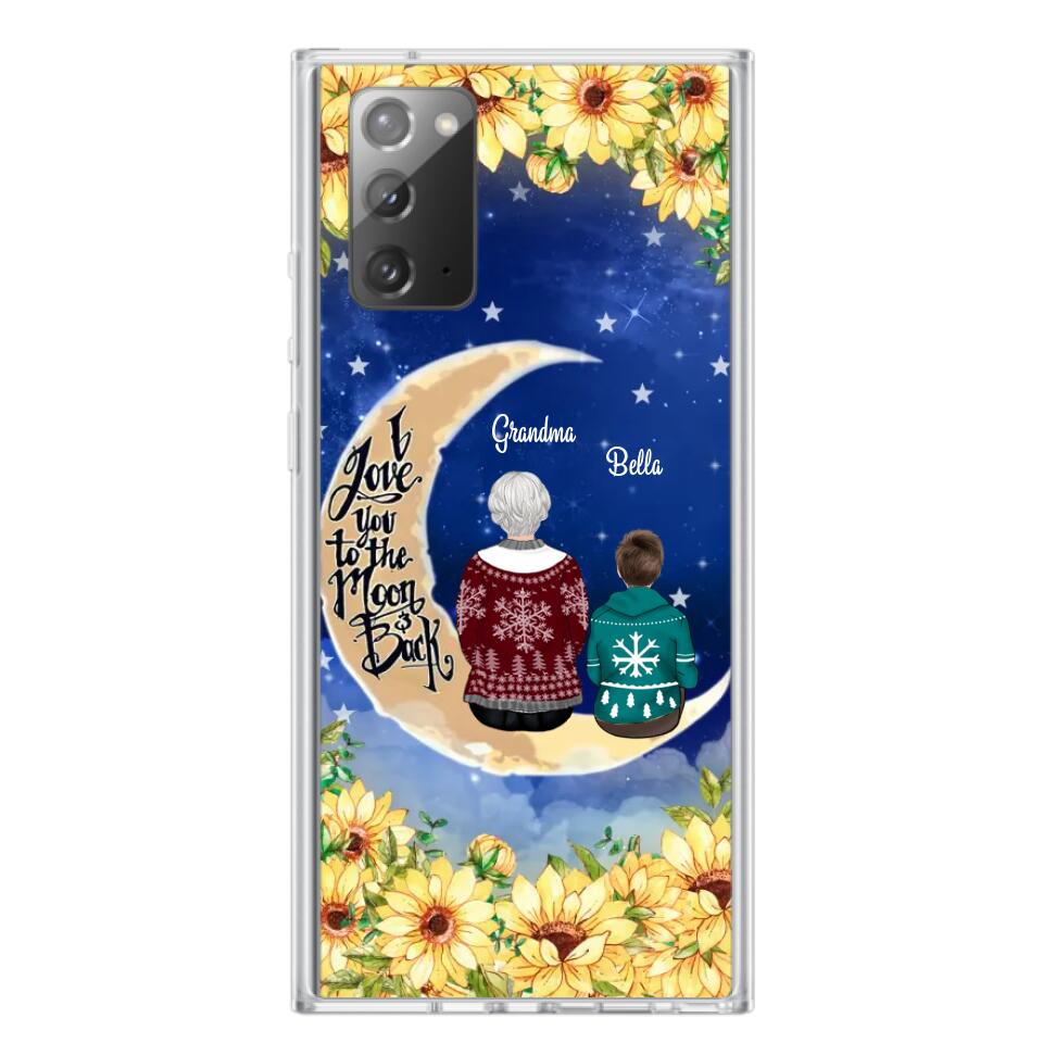 Personalized Grandma & Grandchilds Sitting On Moon Phone Case - Up to 3 Kids - Gift Idea For Grandma - I Love You To The Moon And Back - Cases For iPhone & Samsung