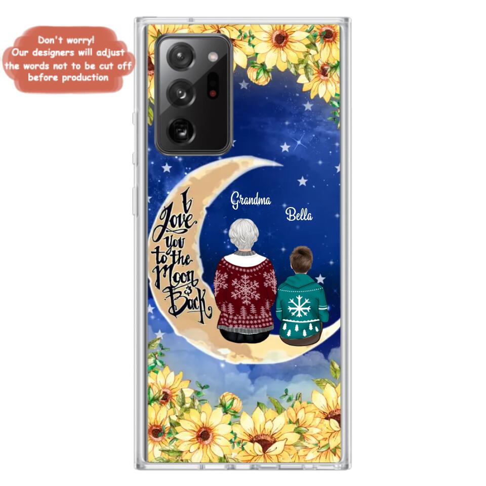 Personalized Grandma & Grandchilds Sitting On Moon Phone Case - Up to 3 Kids - Gift Idea For Grandma - I Love You To The Moon And Back - Cases For iPhone & Samsung