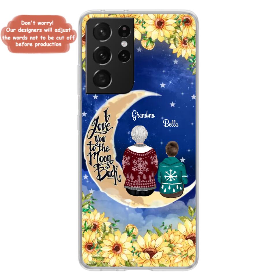Personalized Grandma & Grandchilds Sitting On Moon Phone Case - Up to 3 Kids - Gift Idea For Grandma - I Love You To The Moon And Back - Cases For iPhone & Samsung