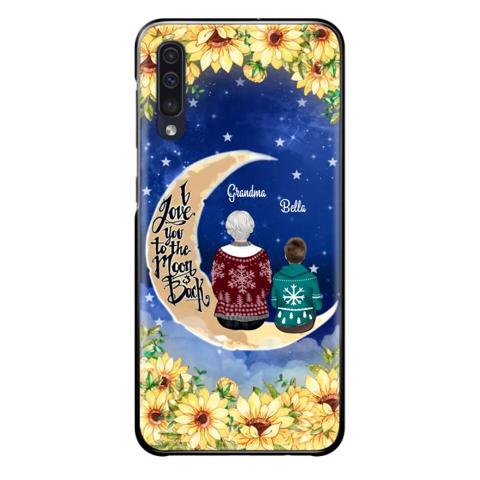 Personalized Grandma & Grandchilds Sitting On Moon Phone Case - Up to 3 Kids - Gift Idea For Grandma - I Love You To The Moon And Back - Cases For iPhone & Samsung