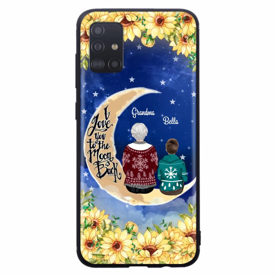 Personalized Grandma & Grandchilds Sitting On Moon Phone Case - Up to 3 Kids - Gift Idea For Grandma - I Love You To The Moon And Back - Cases For iPhone & Samsung