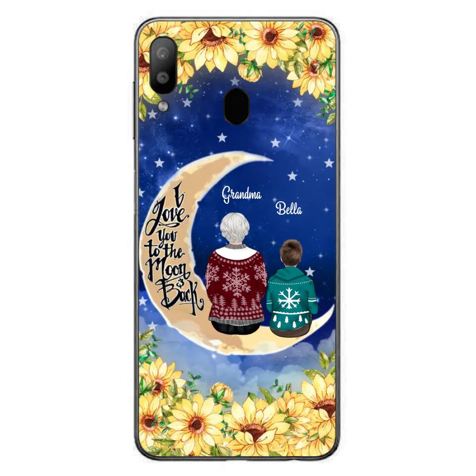 Personalized Grandma & Grandchilds Sitting On Moon Phone Case - Up to 3 Kids - Gift Idea For Grandma - I Love You To The Moon And Back - Cases For iPhone & Samsung